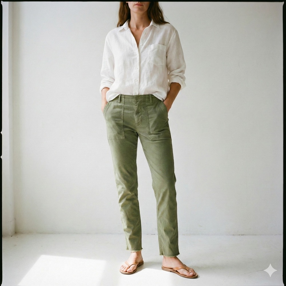 Nili Lotan Pants Womens 6 Military Utility Olive Green Cotton‎ Designer
